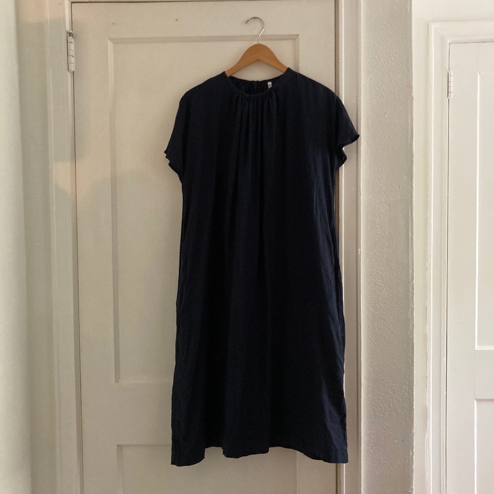 #1  MUJI 100% Linen French sleeve Dress Women's S Navy